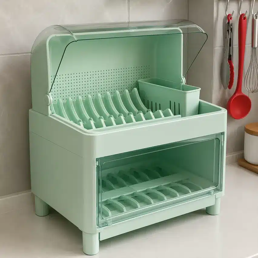 Kitchen Countertop Dish Drying Rack with Storage Cabinet